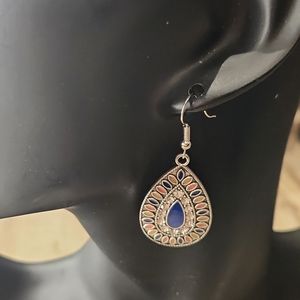 Silver Teardrop Bohemian Dangle Earrings Multi Color Silver Boho Earrings NWT
